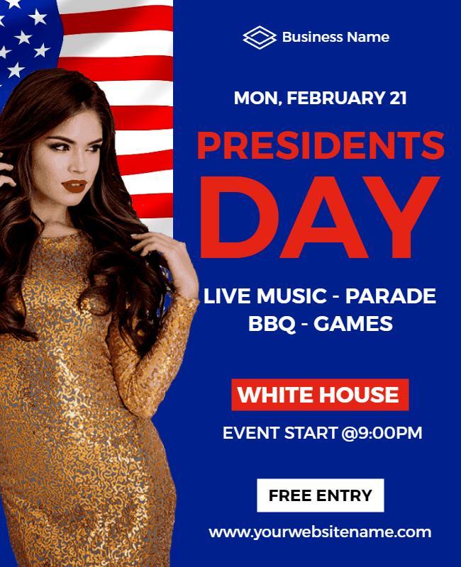 Bold Red and Blue Presidents Day Celebration Poster Template