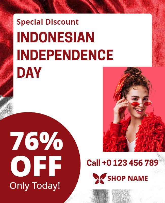 Bold Red and White Indonesian Independence Day Sale Poster Template