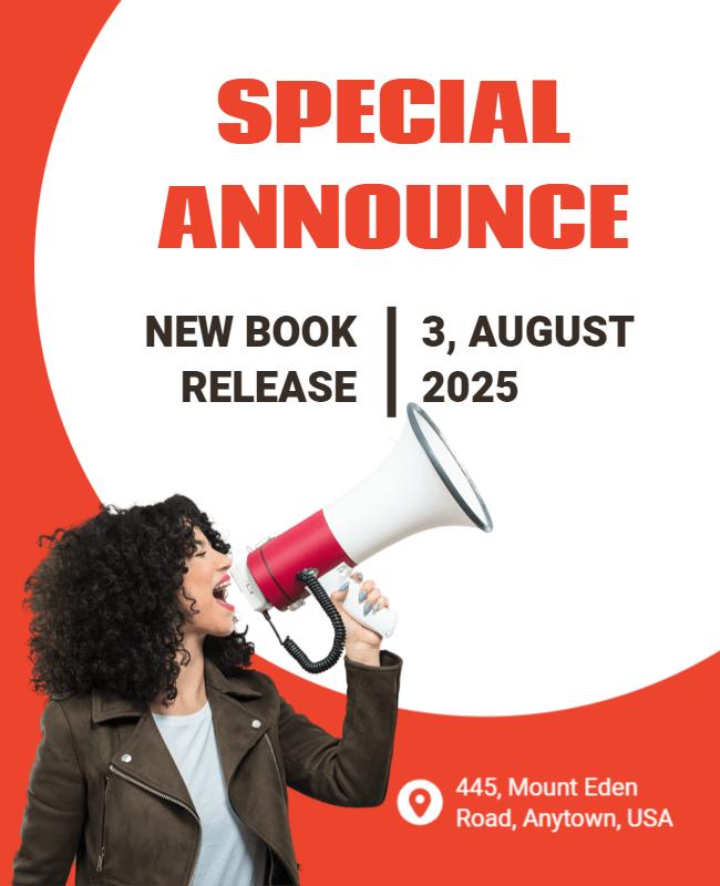Bold Red Announcement for New Book Release Poster Template