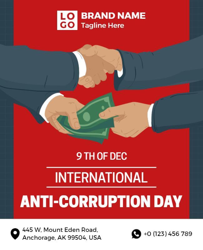 Bold Red Anti-Corruption Day Awareness Poster Template