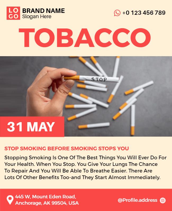 Bold Red Anti-Smoking Awareness Campaign Poster Template