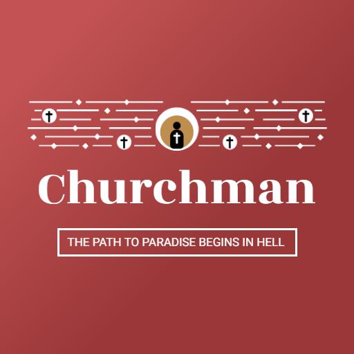 Bold Red Background Emphasizing Churchman Spiritual Journey Logo Template