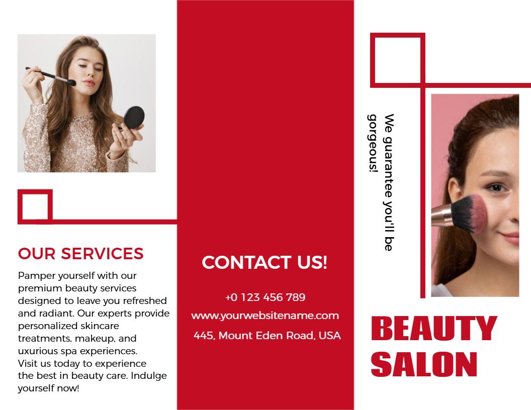 Bold Red Beauty Salon Service and Contact Brochure Template
