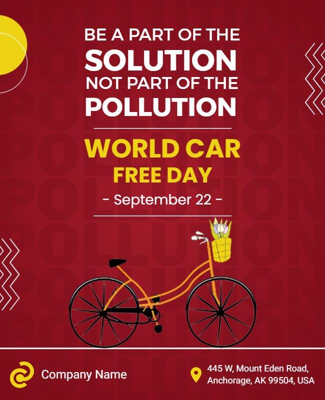 Bold Red Bicycle Awareness for World Car Free Day Poster Template