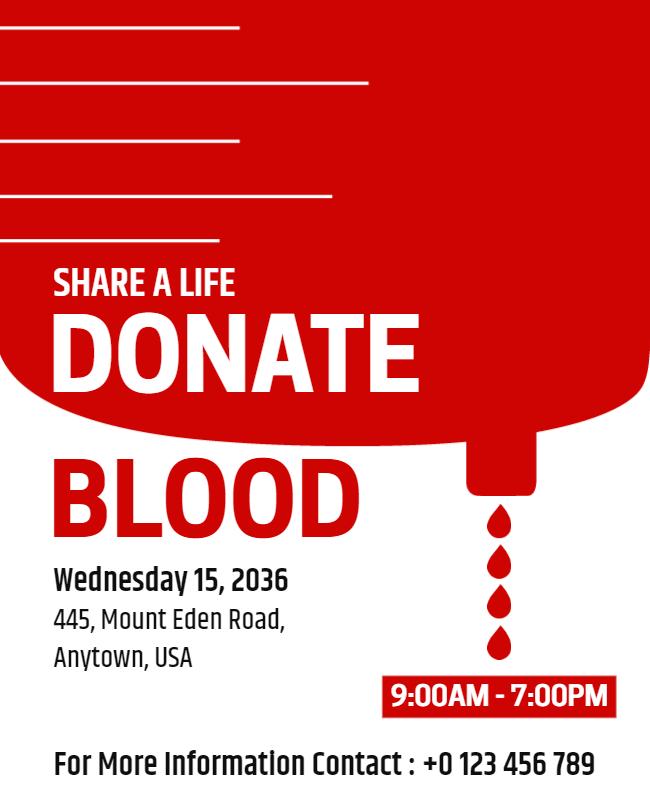 Bold Red Blood Donation Drive Event Poster Template