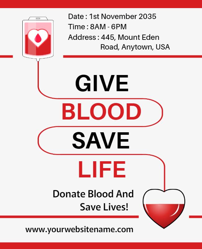 Bold Red Blood Donation Event Life-Saving Poster Template
