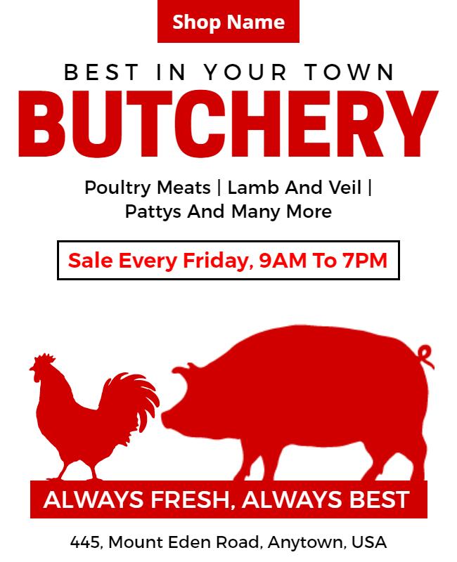 Bold Red Butchery Sale Announcement Poster Template
