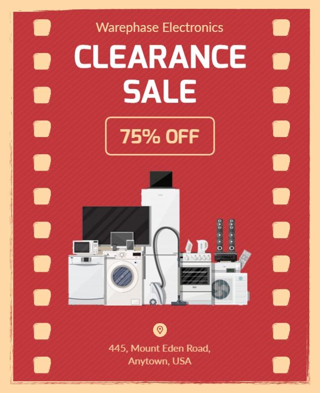 Bold Red Clearance Sale for Electronics Appliances Poster Template