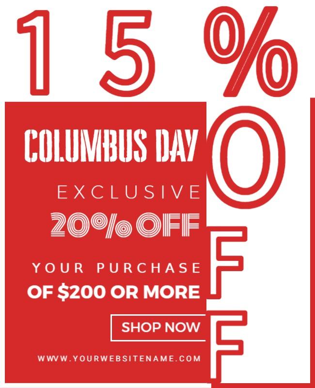 Bold Red Columbus Day Sale Discount Offer Poster Template