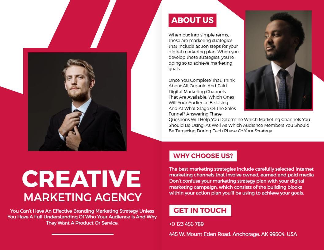 Bold Red Creative Marketing Agency Bi Fold Brochure Template