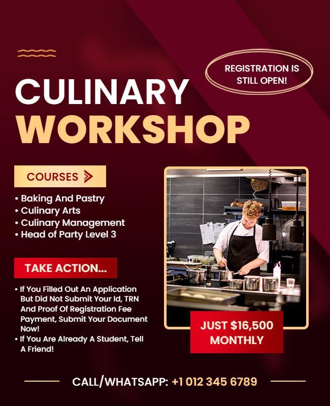 Bold Red Culinary Workshop Registration Announcement Poster Template