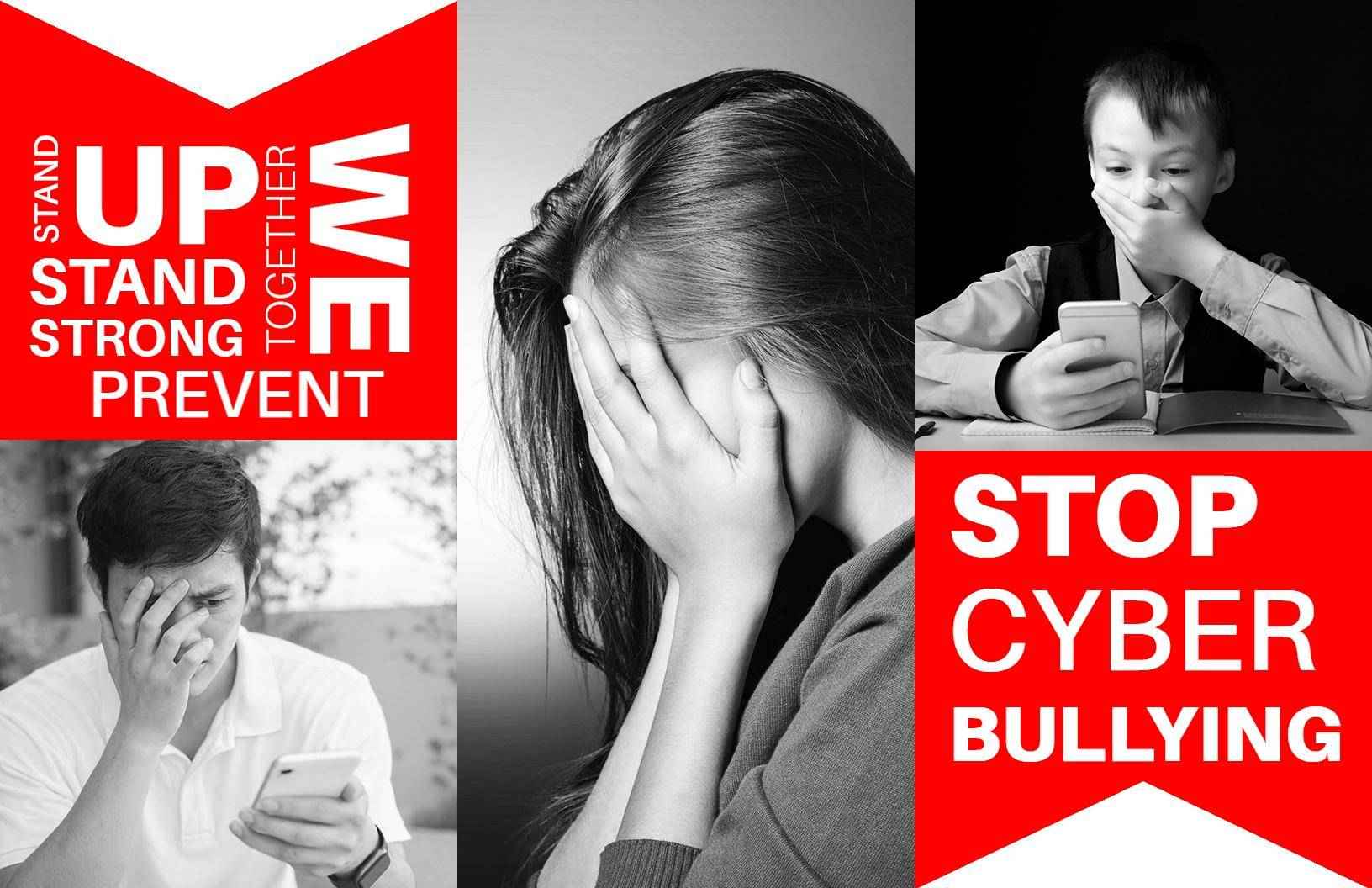 Bold Red Cyber Bullying Awareness Guide and Prevention Brochure Template