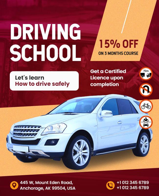 Bold Red Driving School Promotional Offer Poster Template