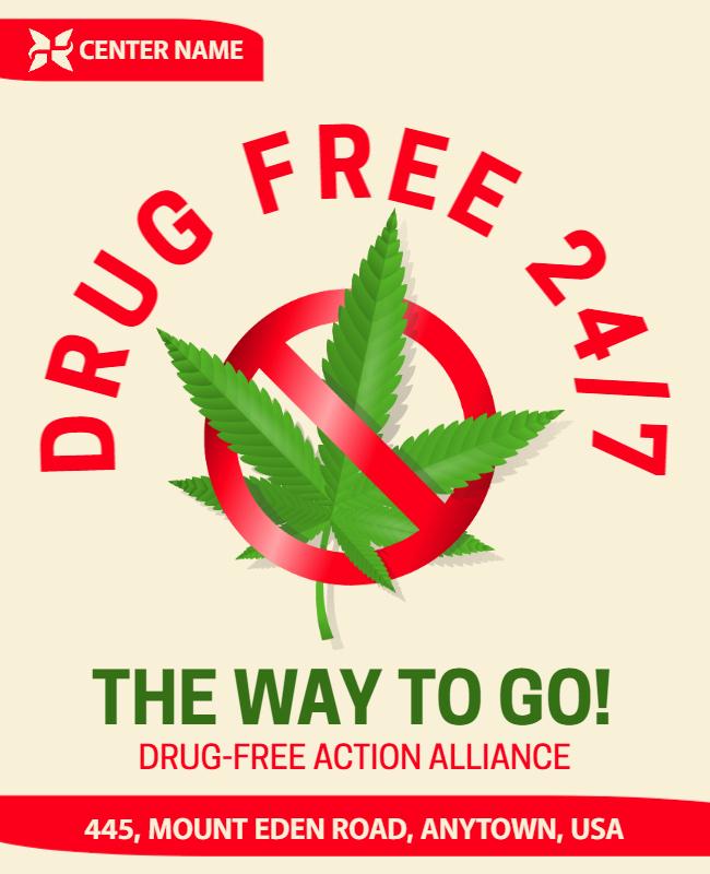 Bold Red Drug-Free Awareness Campaign Poster Template