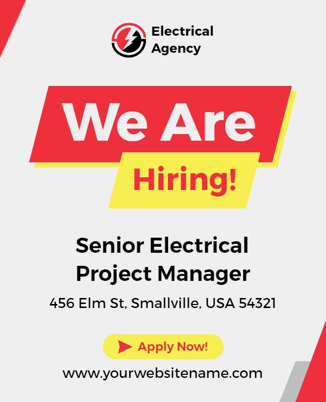 Bold Red Electrical Hiring Announcement Poster Template