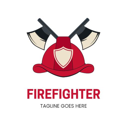 Bold Red Firefighter Helmet with Axes Representing Heroes Logo Template