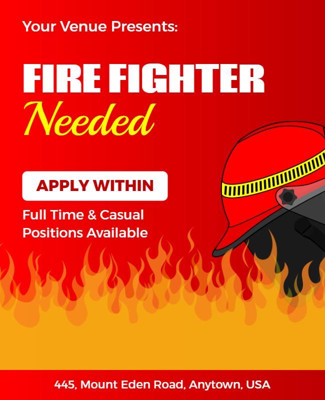 Bold Red Firefighter Recruitment Job Posting Poster Template