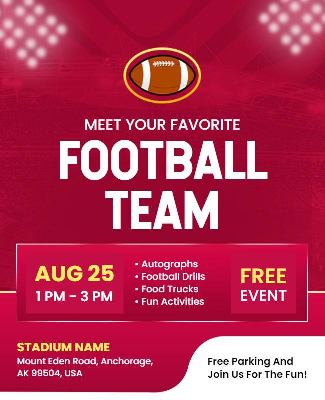 Bold Red Football Team Meet and Greet Event Poster Template