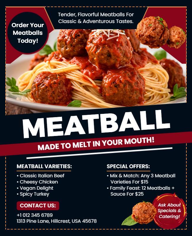 Bold Red Gourmet Meatball Offer Poster Template