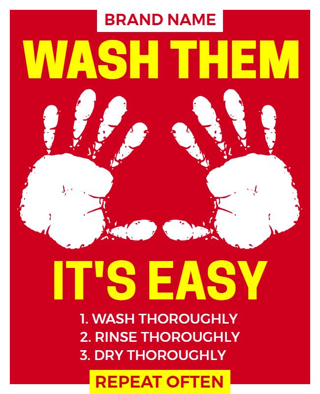 Bold Red Handwashing Instruction Safety Poster Template