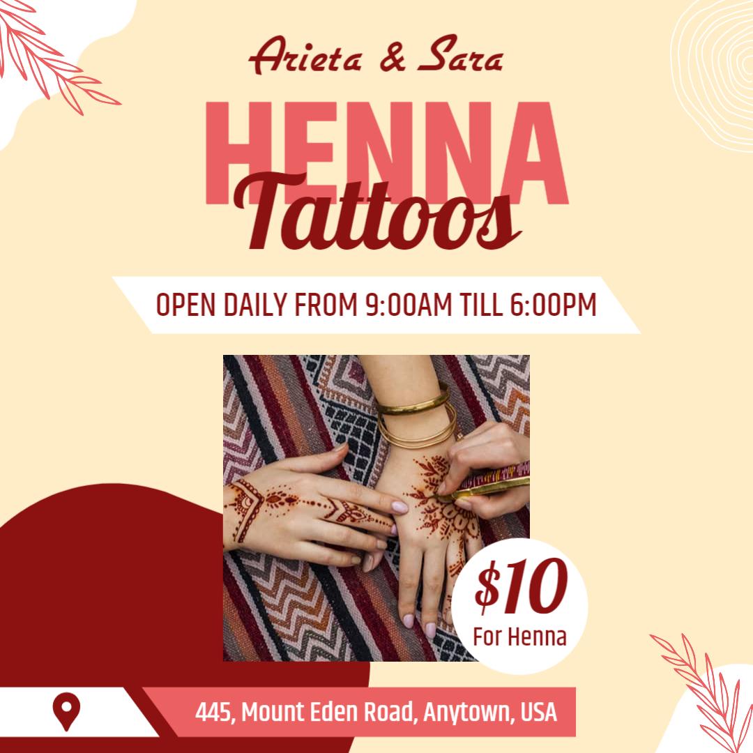 Bold Red Henna Tattoo Promotion with Pricing Details Ad Template