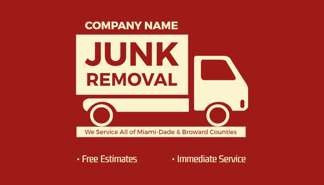 Bold Red Junk Removal Service Visiting Card Template