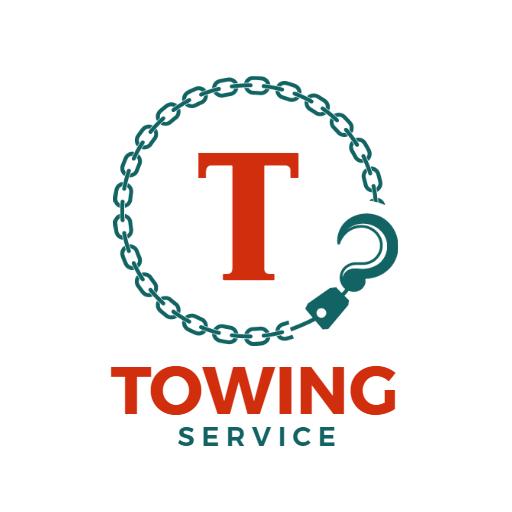 Bold Red Letter T Encircled by a Chain for Towing Service Logo Template