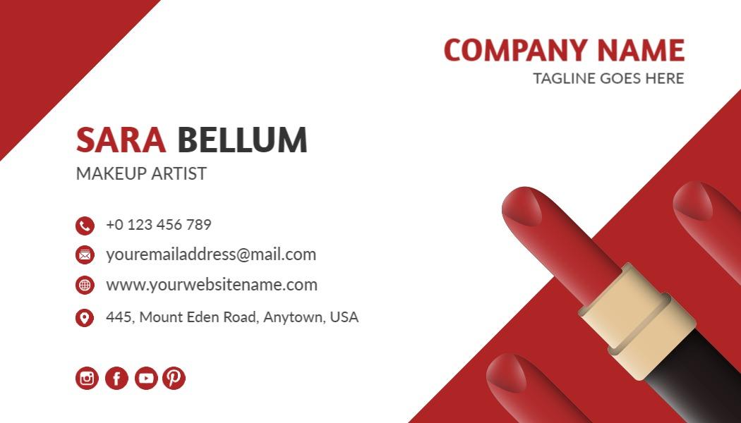 Bold Red Makeup Artist Promotional Business Card Template