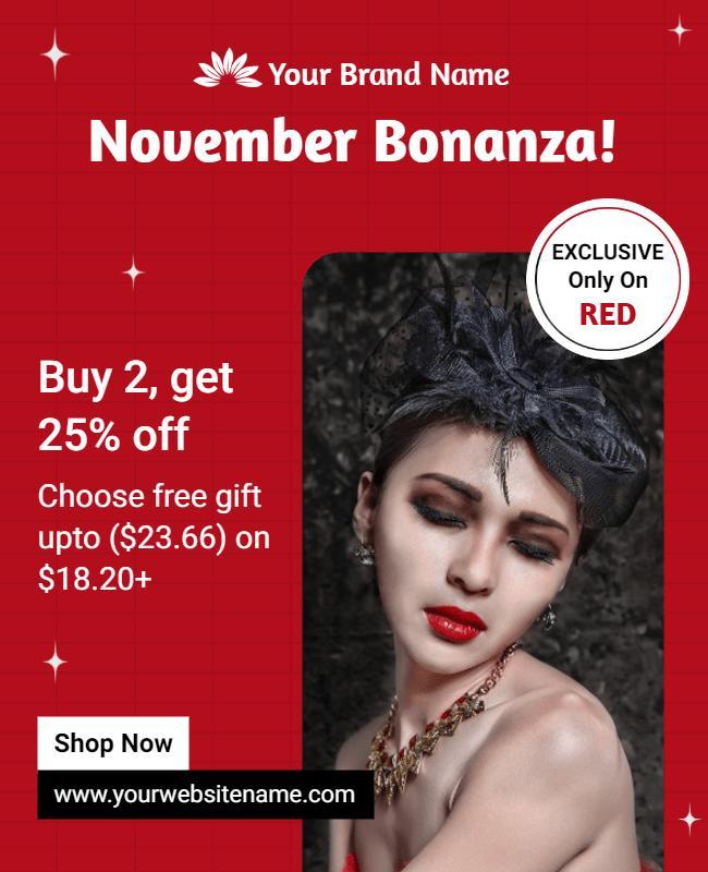 Bold Red November Bonanza Sale Offer Poster Template