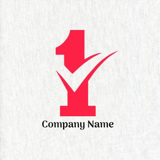 Bold Red Number One with Checkmark Reflecting Champions Logo Template
