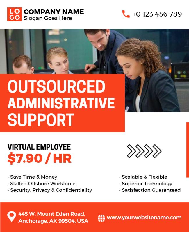 Bold Red Outsourced Administrative Support Services Poster Template
