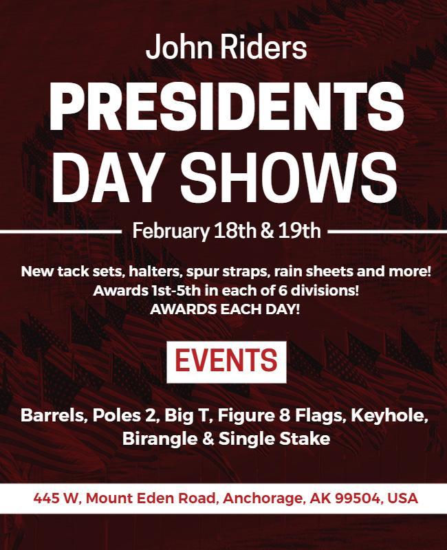 Bold Red Presidents Day Equestrian Events Poster Template