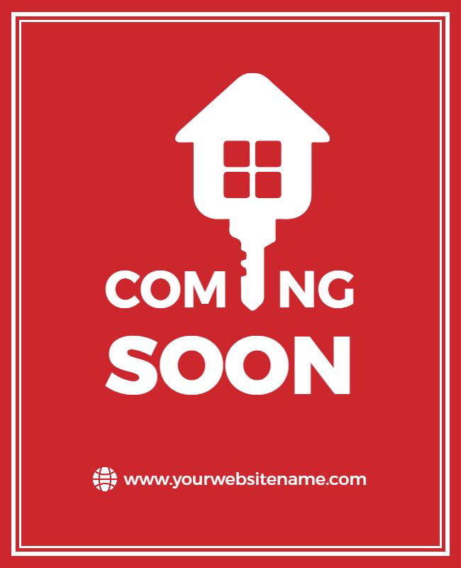 Bold Red Real Estate Coming Soon Announcement Poster Template