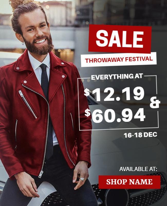 Bold Red Sale Throwaway Festival Fashion Poster Template