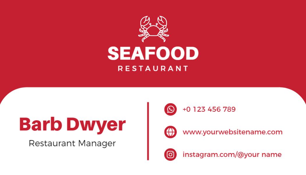 Bold Red Seafood Restaurant Manager Business Card Template