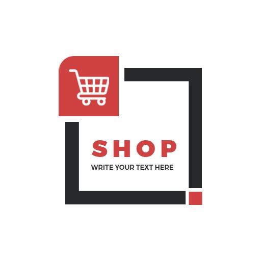 Bold Red Shopping Cart Design Within a Square Logo Template