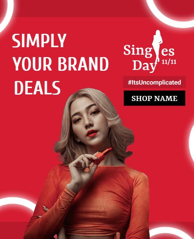 Bold Red Singles Day Shopping Deals Poster Template