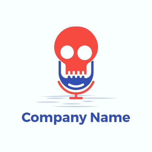 Bold Red Skull and Blue Microphone in Hip Hop Culture Logo Template