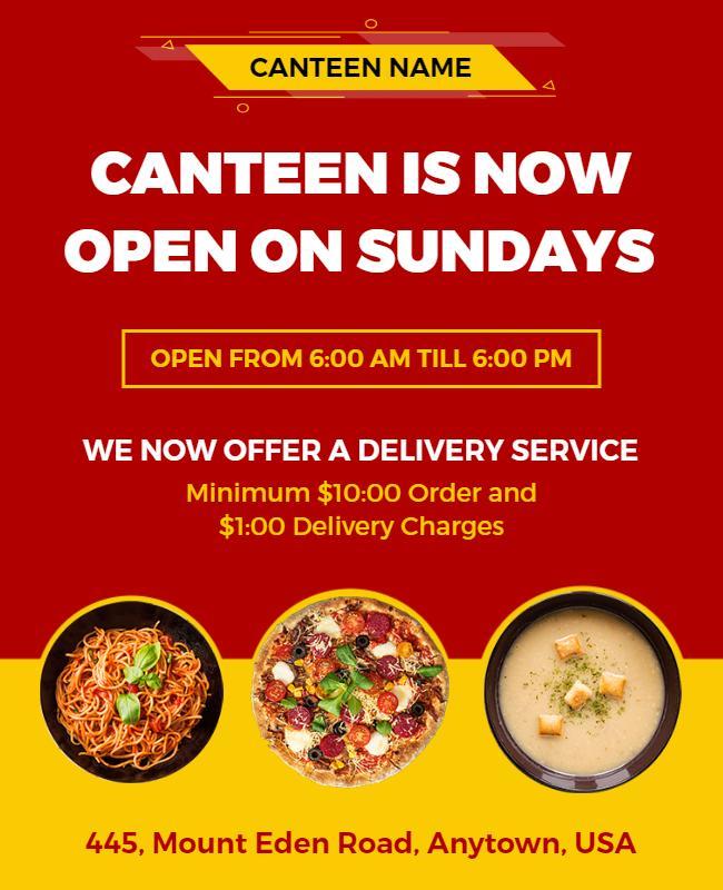 Bold Red Sunday Canteen Opening Announcement Poster Template