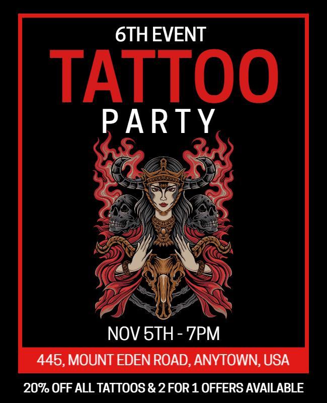 Bold Red Tattoo Party Event Poster Template