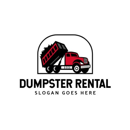 Bold Red Truck Delivering Dumpsters for Rental Services Logo Template