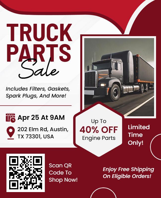 Bold Red Truck Parts Sale Promotion Flyer Template