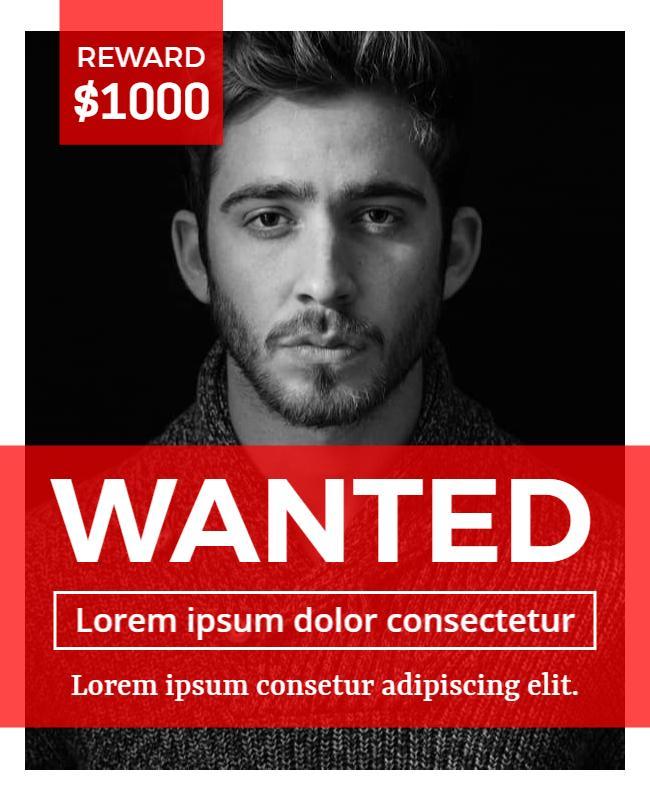 Bold Red Wanted Criminal Reward poster Template