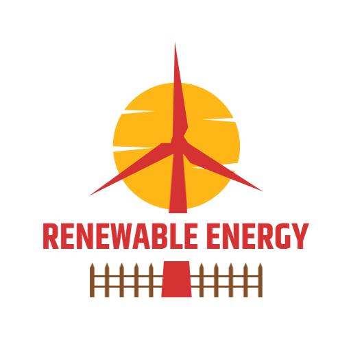 Bold Red Wind Turbine Against Vibrant Sun Logo Template