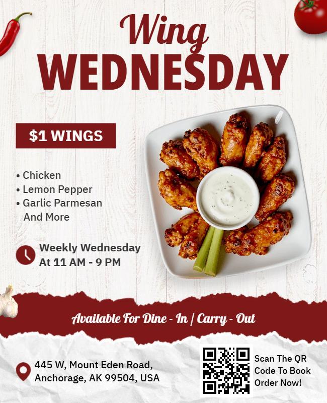 Bold Red Wing Wednesday Restaurant Promotion Flyer Template