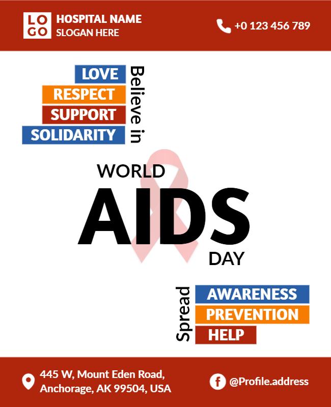 Bold Red World AIDS Day Awareness Support Poster Template