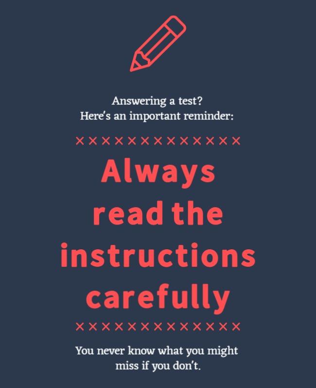 Bold Reminder Educational Test Instructions Reminder Poster Template