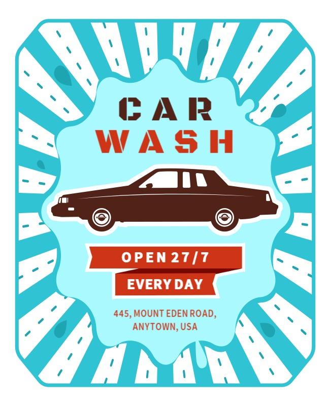 Bold Retro Car Wash Service Open 27/7 Poster Template