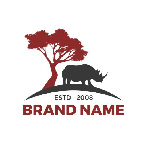 Bold Rhino Silhouette Under a Red Tree Logo Template