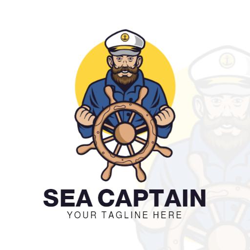 Bold Sea Captain Steering a Ship's Wheel Design Logo Template